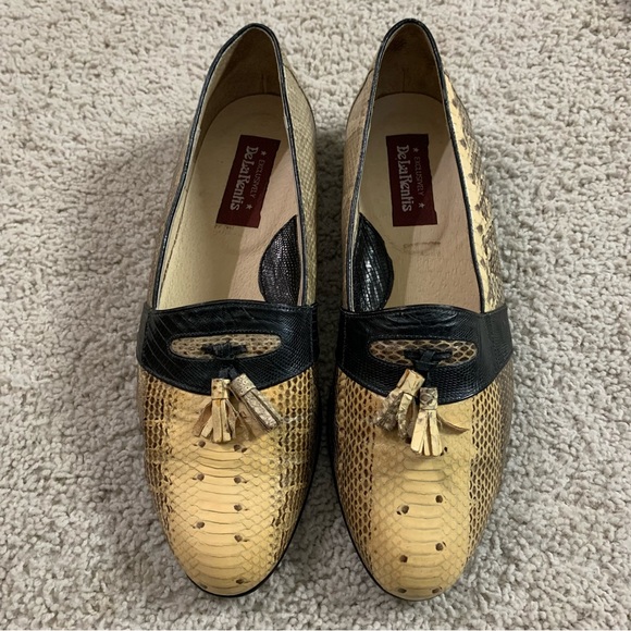 EXOTIC! Men's DE LA RENTIS Genuine Snakeskin & Lizard TASSEL Dress LOAFERS Shoes - Picture 5 of 9
